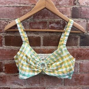 O'Neill Corey gingham cotton seersucker bralette top in an ocean wave color Xs